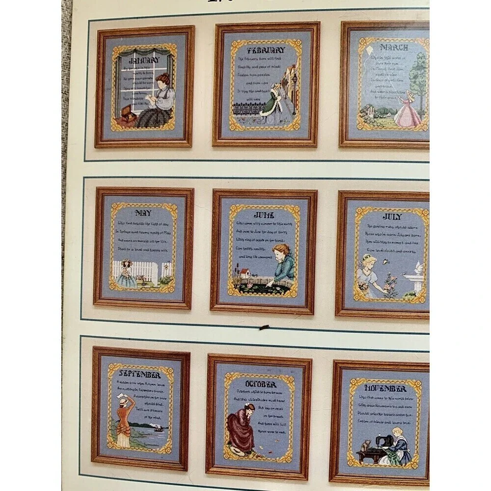 Birth Month counted cross stitch patterns Forget Me Nots 12 Month Verses Angela